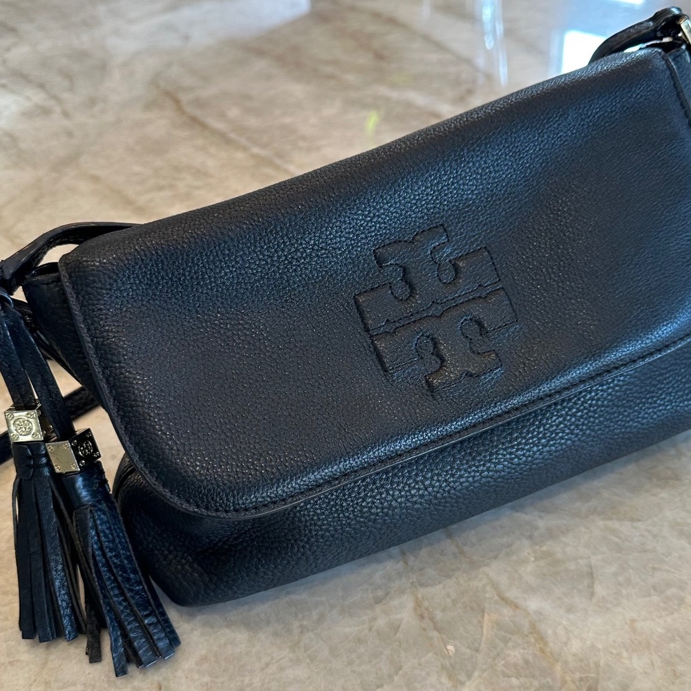 Tory Burch Black Pebbled Leather Crossbody Bag